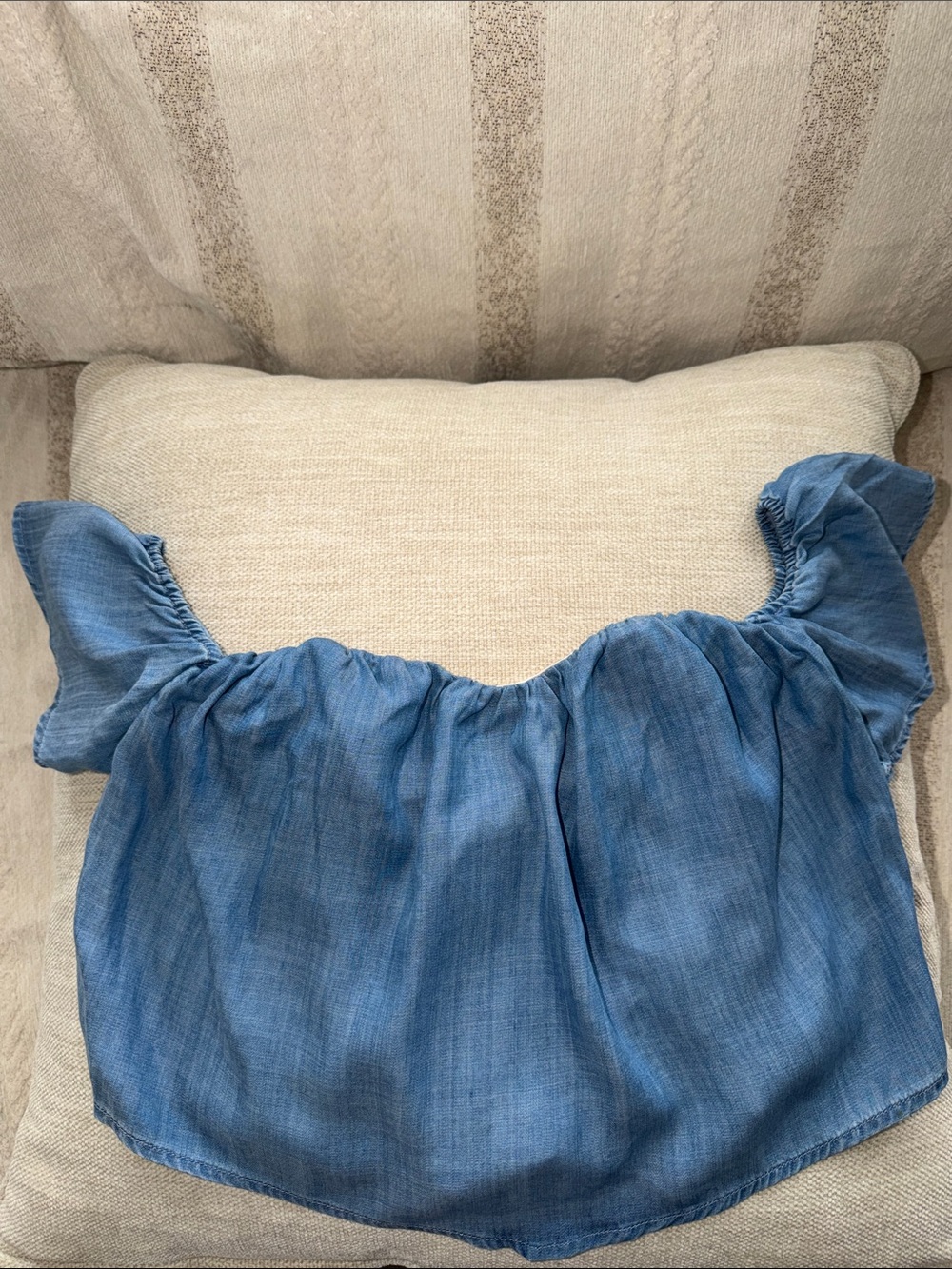 Guess Light Blue Off-Shoulder Ruffle Crop Top
